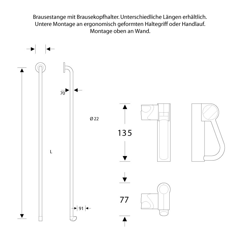 Brausestange mit Duschkopf Halter - Haltegriff Kombi - ErgoSystem E300 Brausestange mit Duschkopf Halter - Haltegriff Kombi - ErgoSystem E300