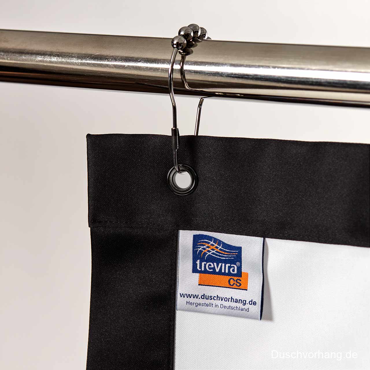 CADRE Premium Textile Shower Curtain – White with Black Border | Handmade in Germany