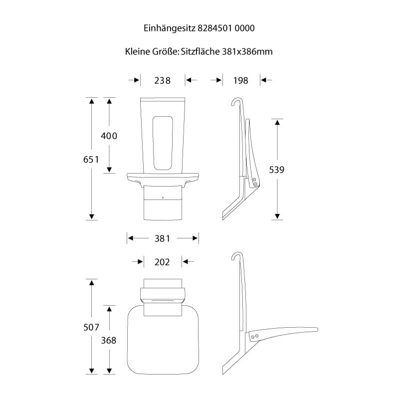 Duschklappsitz als Duschstuhl zum Einhängen - mit Rückenlehne - ErgoSystem A100
