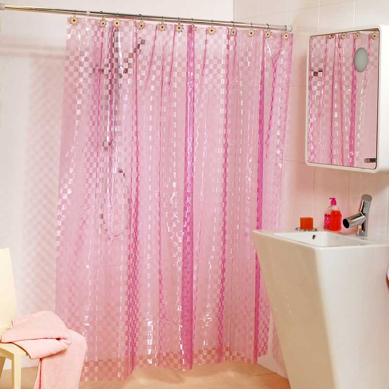 Plastic Shower Curtain 180x180 Chex Pink Plastic Shower Curtain 180x180 Chex Pink