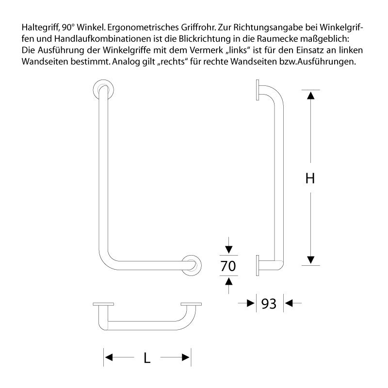 Universal Haltegriff für Bad Dusche WC - 90° Winkel - ErgoSystem E300 Universal Haltegriff für Bad Dusche WC - 90° Winkel - ErgoSystem E300