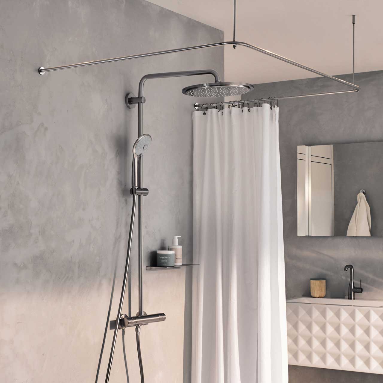 Shower Curtain Rail U Shape DSU900 - Ceiling Mount - Stainless Steel Shower Curtain Rail U Shape DSU900 - Ceiling Mount - Stainless Steel