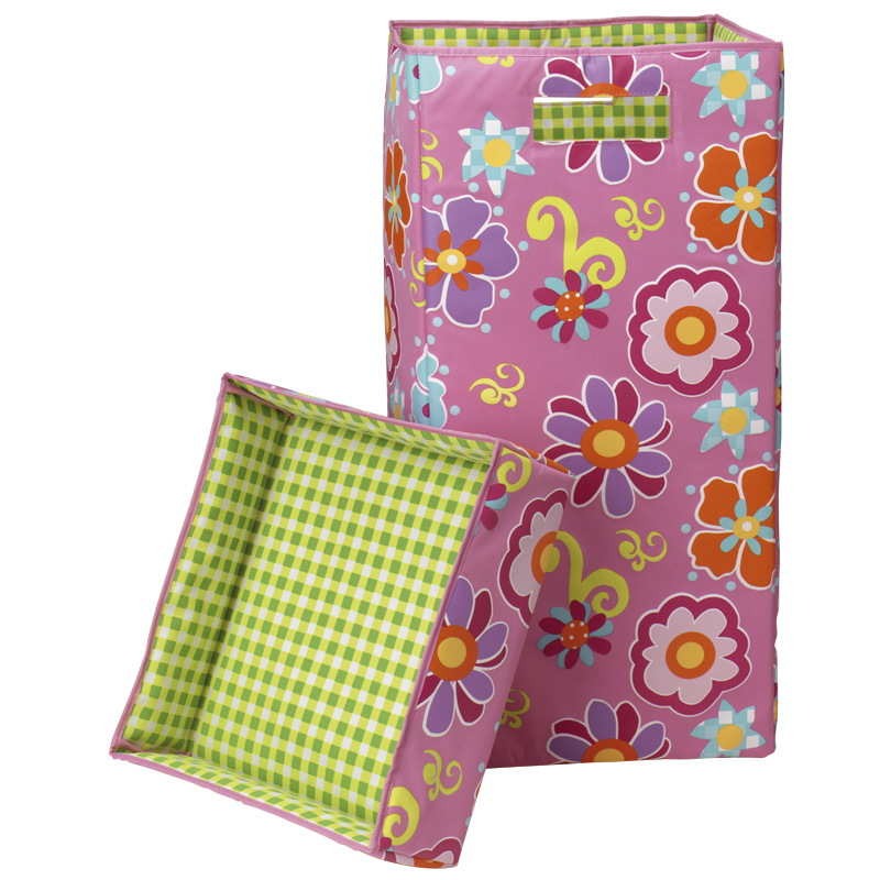 Laundry Hamper - with Lid & Handle - Flower Pink - 30x30x60cm - Foldable Laundry Hamper - with Lid & Handle - Flower Pink - 30x30x60cm - Foldable