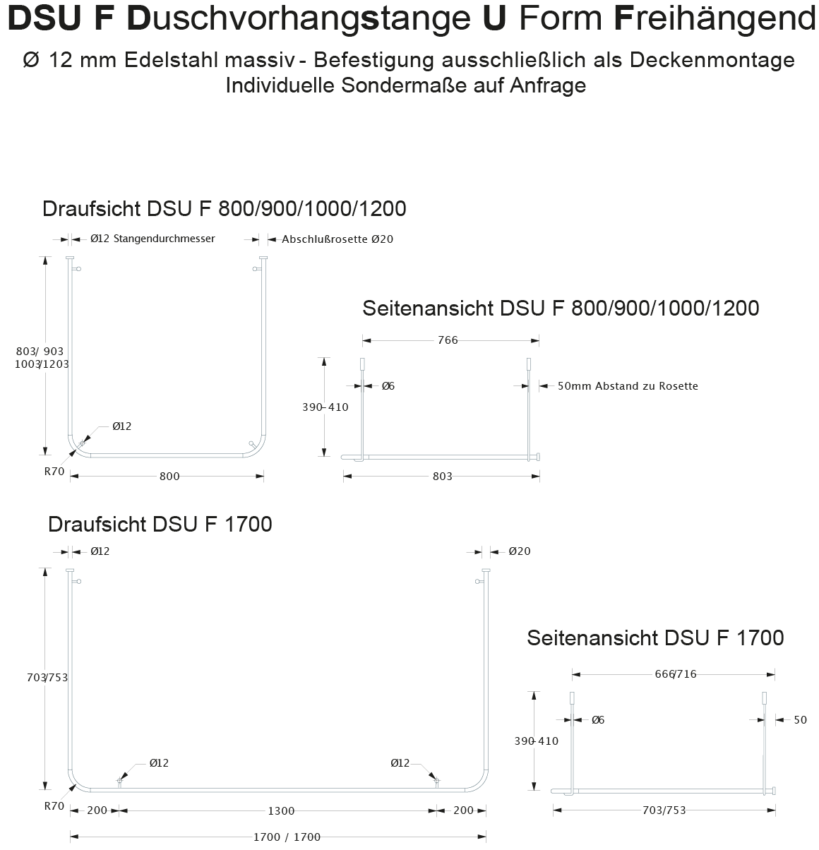 Shower curtain rail U shape - ceiling mount only - Stainless steel Shower curtain rail U shape - ceiling mount only - Stainless steel