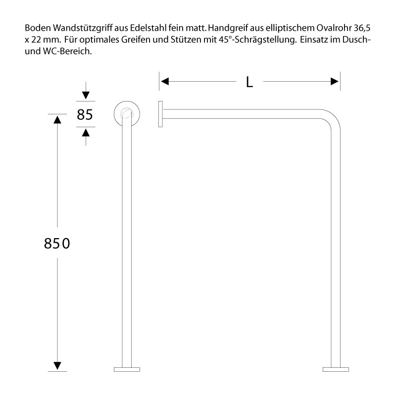 Badezimmer Haltegriff - Winkel - Boden Wandmontage - ErgoSystem E300