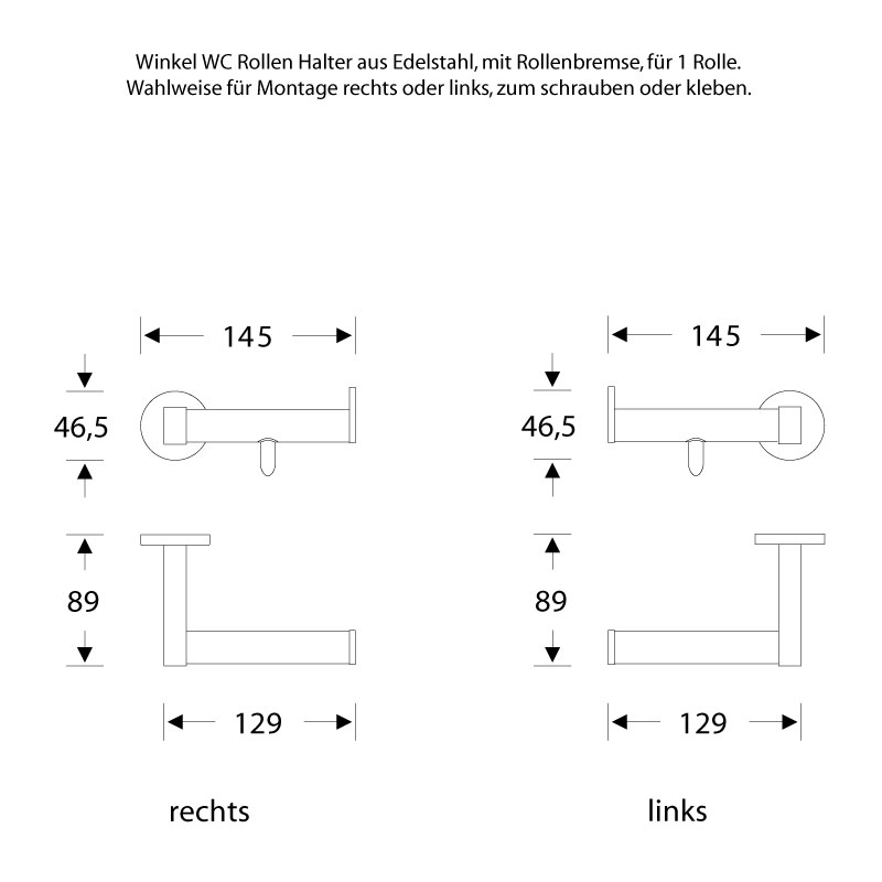 Toilettenpapierhalter - mit Bremse - eine WC Rolle - Edelstahl - ErgoSystem Metric