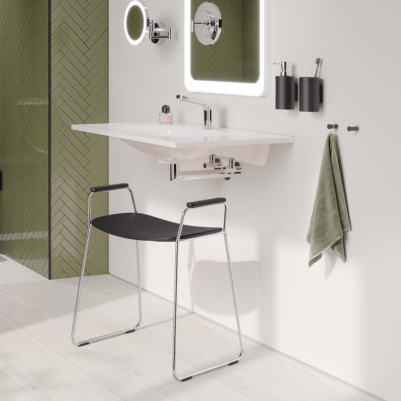 Duschhocker - Leicht - mit Stützgriffen - HEWI Duschhocker - Leicht - mit Stützgriffen - HEWI