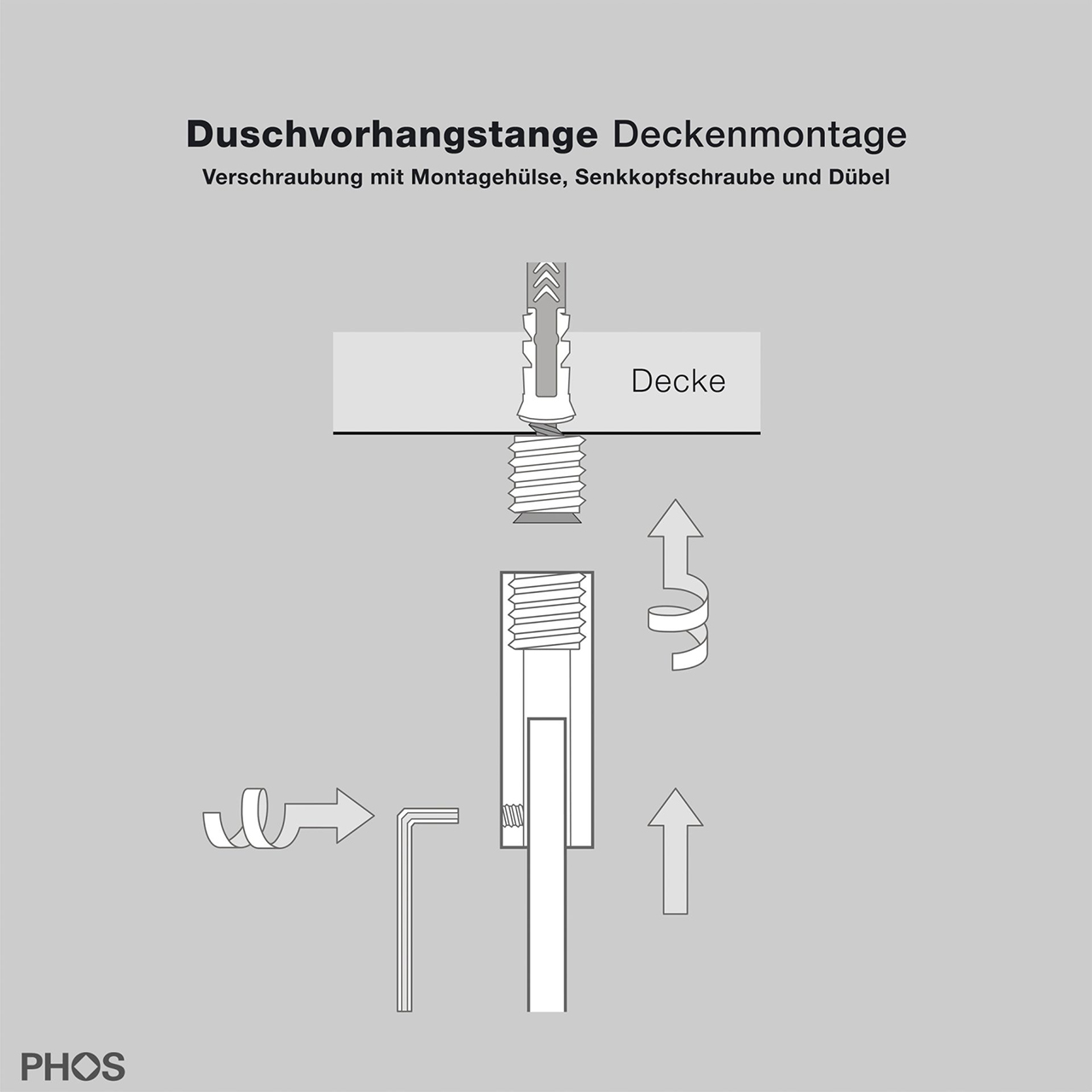 Duschvorhangstange Viertelkreis - Nur Deckenmontage - Edelstahl Duschvorhangstange Viertelkreis - Nur Deckenmontage - Edelstahl