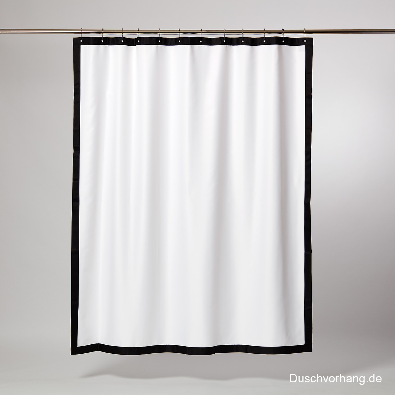Hochwertiger Textil Duschvorhang CADRE 180x200 cm, Weiß mit schwarzer Bordüre, Trevira CS, Made in Germany für Dusche und Walk-in-Dusche.