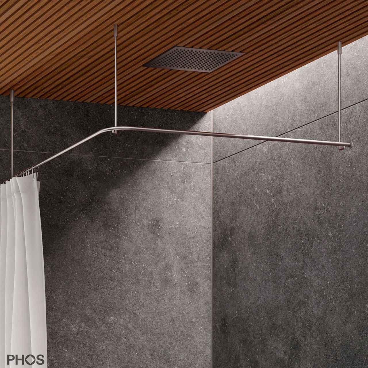 Shower curtain rail L shape - ceiling hold only - various sizes - stainless steel