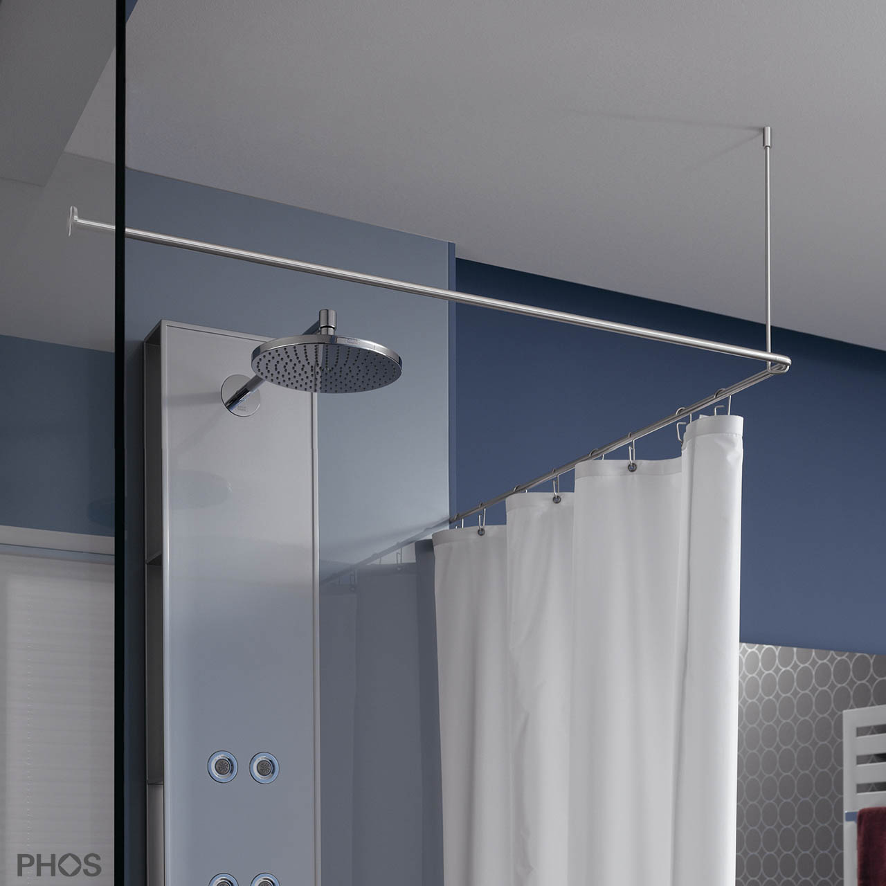 Shower Curtain Rail L Shape DSE 90 - Ceiling Mount - Stainless Steel Shower Curtain Rail L Shape DSE 90 - Ceiling Mount - Stainless Steel