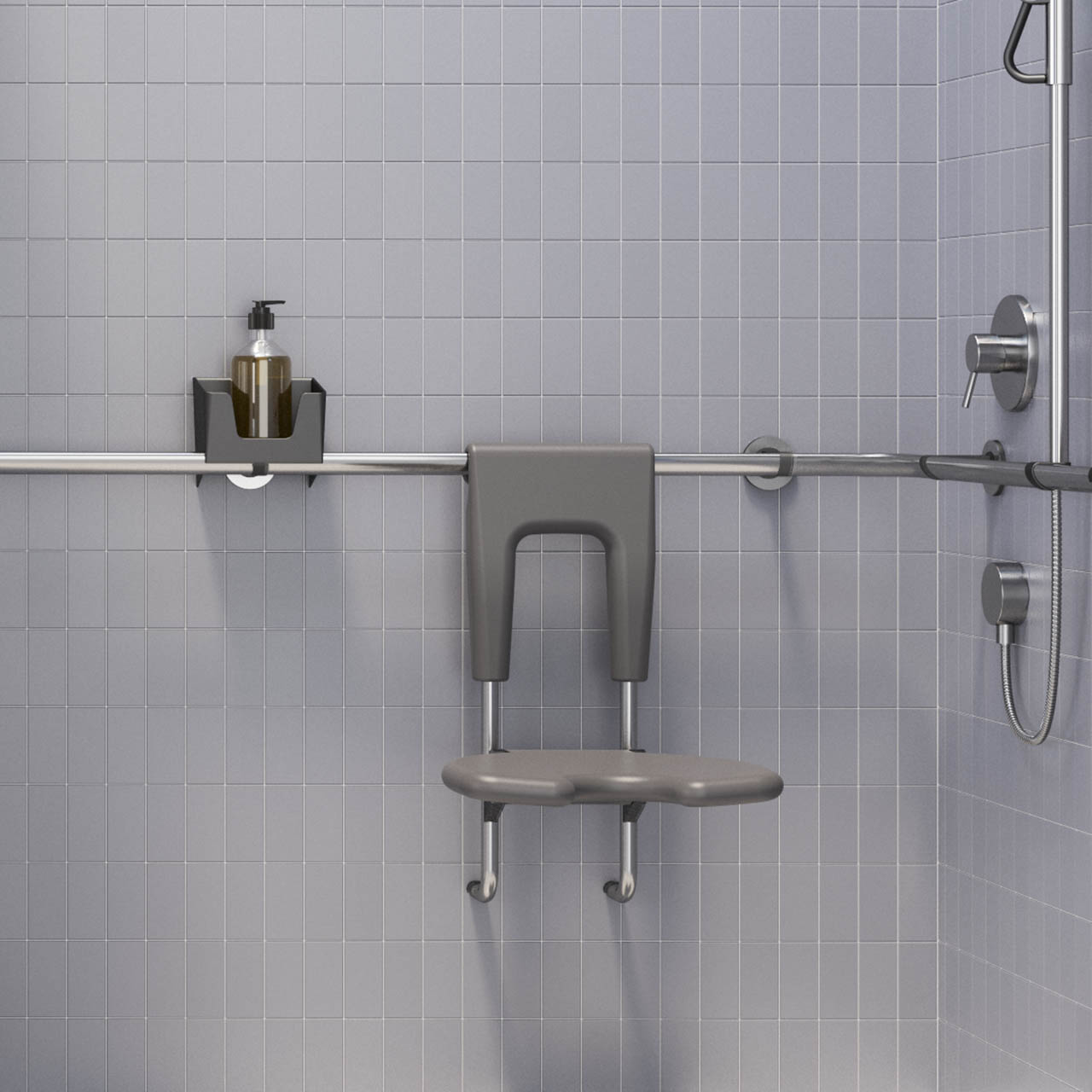 Duschklappsitz als Duschstuhl - mit Rückenlehne und Armlehne - ErgoSystem E300 Duschklappsitz als Duschstuhl - mit Rückenlehne und Armlehne - ErgoSystem E300