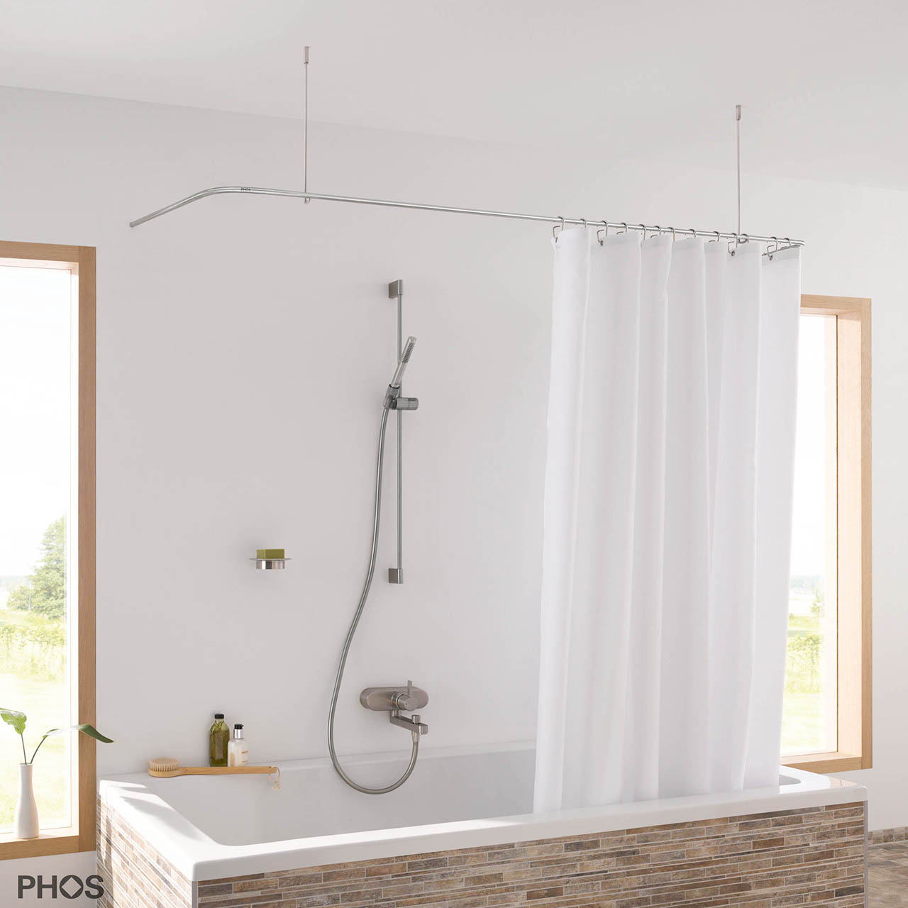 Shower Curtain Rail U Shape DS U 170-70 - Ceiling Mount - Stainless Steel Shower Curtain Rail U Shape DS U 170-70 - Ceiling Mount - Stainless Steel