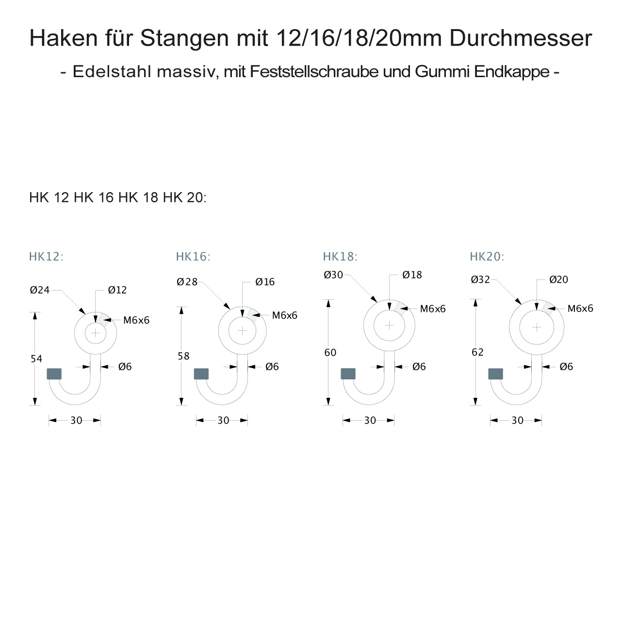 Towel Holder Hook for 12 mm Shower Rod - Stainless Steel Towel Holder Hook for 12 mm Shower Rod - Stainless Steel