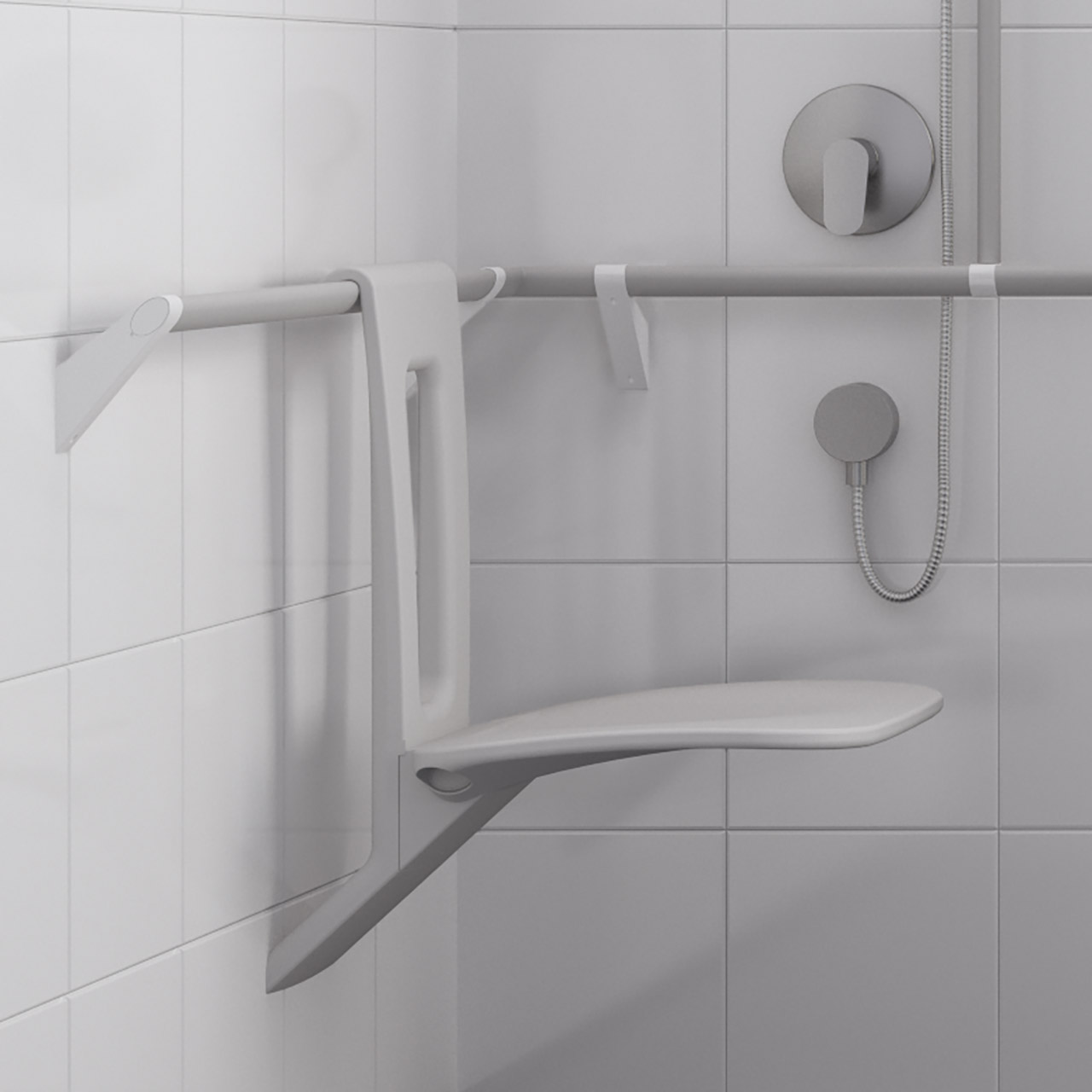 Duschklappsitz als Duschstuhl zum Einhängen - mit Rückenlehne - ErgoSystem A100