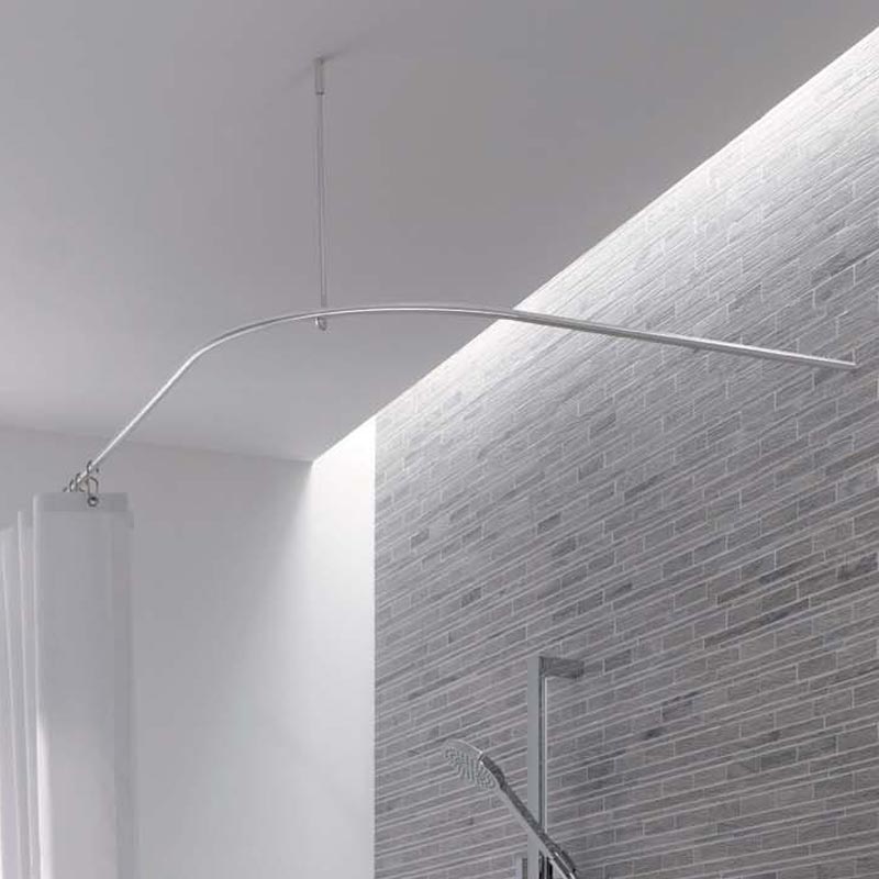White Shower Curtain Rail Ceiling Support 55cm Length Corner Rail Rod Bath 